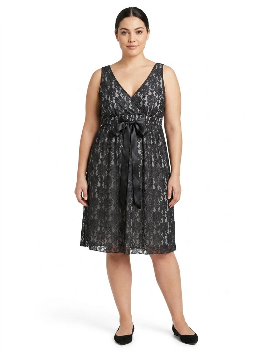 NWT New York & Company Black A-Line Knee Length Lace Dress Women Size 14